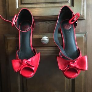 TUK Red ankle strap heels.